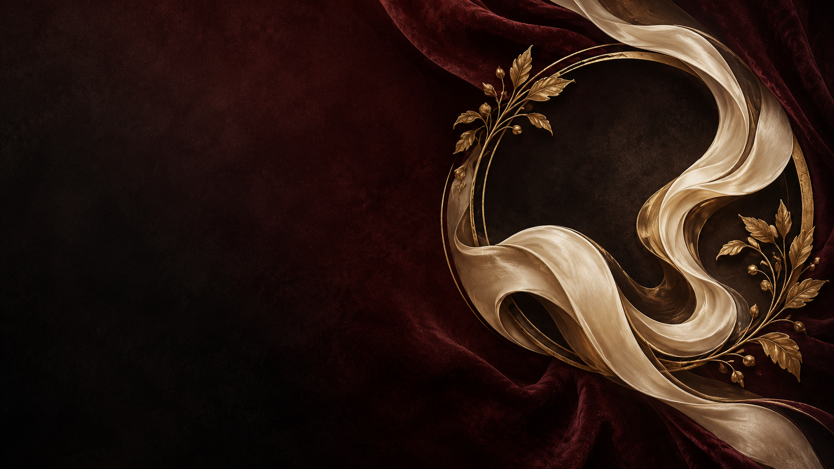 Burgundy velvet and ivory-gold ornamental ribbons